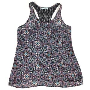 MAURICES Tank Top Sheer Lace Racerback Floral Flowers Kaleidoscope Size Large